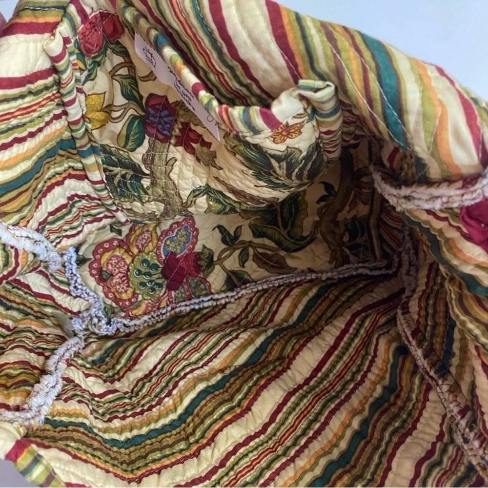 Large Handmade Boho Cream and green quilted bag with gorgeous botanical print.